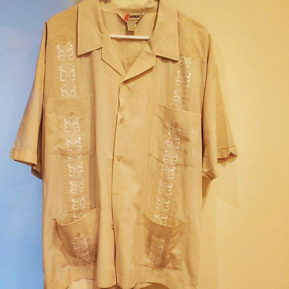 Vintage Cream Guayabera shirt (XXL)